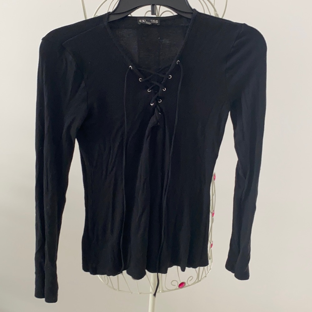 EXPRESS Ribbed Lace-Up Top